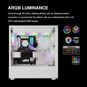 GAMDIAS AURA GL360 V2 Liquid CPU Cooler, 120mm, Triple Fan, White ARGB AIO, Mirror Style  Rotatable Pump, LGA 1700/AM5 Ready, Built-in Lighting Effects, Hidden Cable Management | WHITE  AURA-GL360-V2-W
