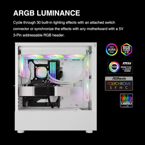 GAMDIAS AURA GL360 V2 Liquid CPU Cooler, 120mm, Triple Fan, White ARGB AIO, Mirror Style  Rotatable Pump, LGA 1700/AM5 Ready, Built-in Lighting Effects, Hidden Cable Management | WHITE  AURA-GL360-V2-W