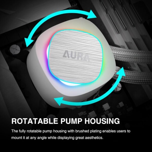 GAMDIAS AURA GL360 V2 Liquid CPU Cooler, 120mm, Triple Fan, White ARGB AIO, Mirror Style  Rotatable Pump, LGA 1700/AM5 Ready, Built-in Lighting Effects, Hidden Cable Management | WHITE  AURA-GL360-V2-W