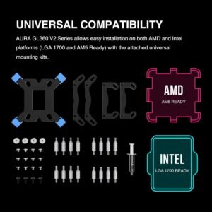 GAMDIAS AURA GL360 V2 Liquid CPU Cooler, 120mm, Triple Fan, White ARGB AIO, Mirror Style  Rotatable Pump, LGA 1700/AM5 Ready, Built-in Lighting Effects, Hidden Cable Management | WHITE  AURA-GL360-V2-W