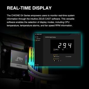 2025/12/1000379311.jpg GAMDIAS CHIONE E4 420mm AIO ARGB BLACK CPU Water Cooler, Real-time Digital Display Patented PWM Pump, Hidden Cable Design, ARGB PWM Fan w/MB Sync, Intel LGA 1700/1200, AMD AM5/AM4 | BLACK GHIONE-E4-420-B