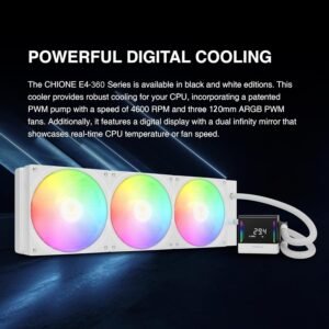 GAMDIAS CHIONE E4 360mm AIO ARGB WHITE CPU Liquid Cooler, Real-time Digital Display PWM Pump, Hidden Cable Design, 3X 120MM ARGB PWM Fan w/MB Sync, Intel LGA 1700/1200, AMD AM5/AM4 | White CHIONE-E4-360-W