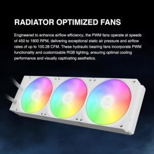 GAMDIAS CHIONE E4 360mm AIO ARGB WHITE CPU Liquid Cooler, Real-time Digital Display PWM Pump, Hidden Cable Design, 3X 120MM ARGB PWM Fan w/MB Sync, Intel LGA 1700/1200, AMD AM5/AM4 | White CHIONE-E4-360-W
