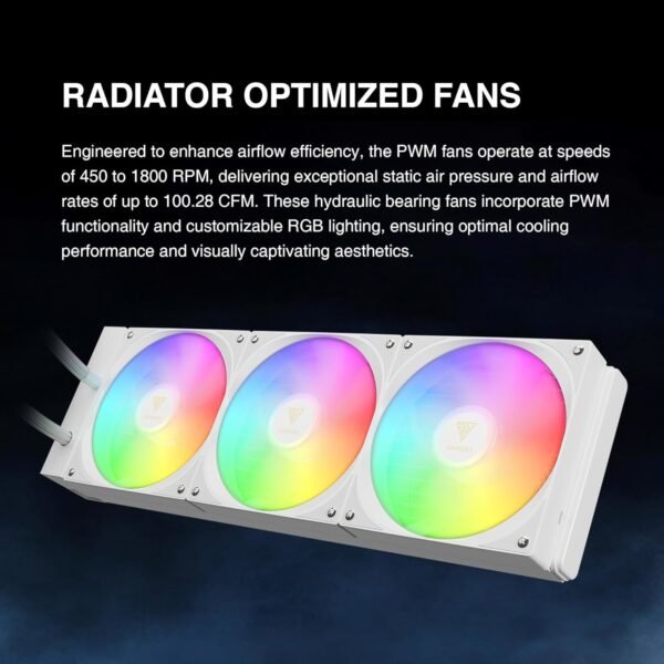 GAMDIAS CHIONE E4 360mm AIO ARGB WHITE CPU Liquid Cooler, Real-time Digital Display PWM Pump, Hidden Cable Design, 3X 120MM ARGB PWM Fan w/MB Sync, Intel LGA 1700/1200, AMD AM5/AM4 | White CHIONE-E4-360-W