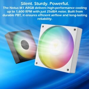Gamdias Notus M1-1201 WH ARGB 120mm PWM Fan With 400-1600 RPM, 57.56 CFM Airflow, Hydraulic Bearing, Reverse Blade Swappable Option (intake ↔ exhaust), Low Noise 25dBA, And Motherboard ARGB Sync | WHITE