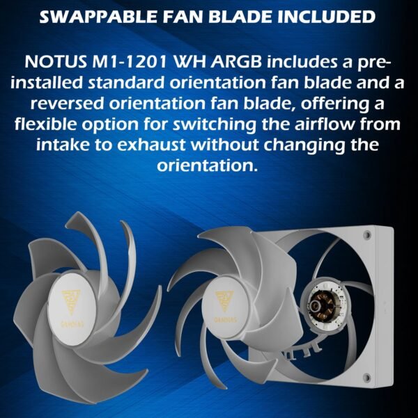 Gamdias Notus M1-1201 WH ARGB 120mm PWM Fan With 400-1600 RPM, 57.56 CFM Airflow, Hydraulic Bearing, Reverse Blade Swappable Option (intake ↔ exhaust), Low Noise 25dBA, And Motherboard ARGB Sync | WHITE