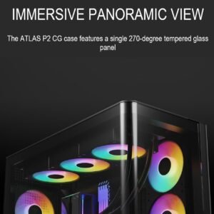 2025/12/1000379334.jpg GAMDIAS Atlas P2 CG Mid-Tower ARGB ATX PANORAMIC PC Case – One-Piece Curved Glass, 4 ARGB PWM Fans, 8-Port Fan Hub, Hidden Cable BTF Support, 10-Fan Cooling, 430mm GPU Clearance, Real-Time Monitor | BLACK