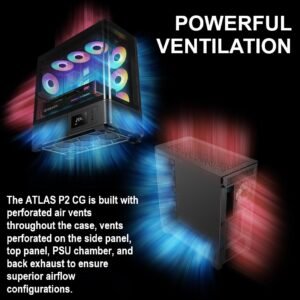 2025/12/1000379336.jpg GAMDIAS Atlas P2 CG Mid-Tower ARGB ATX PANORAMIC PC Case – One-Piece Curved Glass, 4 ARGB PWM Fans, 8-Port Fan Hub, Hidden Cable BTF Support, 10-Fan Cooling, 430mm GPU Clearance, Real-Time Monitor | BLACK