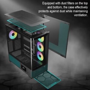 2025/12/1000379339.jpg GAMDIAS Atlas P2 CG Mid-Tower ARGB ATX PANORAMIC PC Case – One-Piece Curved Glass, 4 ARGB PWM Fans, 8-Port Fan Hub, Hidden Cable BTF Support, 10-Fan Cooling, 430mm GPU Clearance, Real-Time Monitor | BLACK