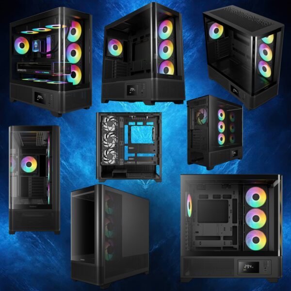 2025/12/1000379340-scaled.jpg GAMDIAS Atlas P2 CG Mid-Tower ARGB ATX PANORAMIC PC Case – One-Piece Curved Glass, 4 ARGB PWM Fans, 8-Port Fan Hub, Hidden Cable BTF Support, 10-Fan Cooling, 430mm GPU Clearance, Real-Time Monitor | BLACK