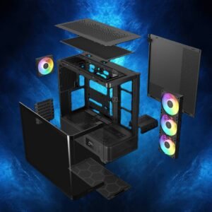 2025/12/1000379341.jpg GAMDIAS Atlas P2 CG Mid-Tower ARGB ATX PANORAMIC PC Case – One-Piece Curved Glass, 4 ARGB PWM Fans, 8-Port Fan Hub, Hidden Cable BTF Support, 10-Fan Cooling, 430mm GPU Clearance, Real-Time Monitor | BLACK