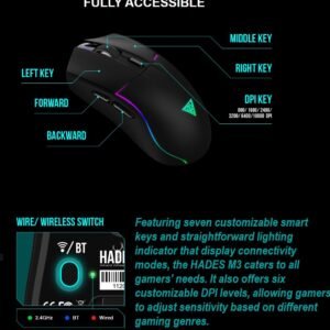 2025/12/1000379353.jpg GAMDIAS HADES M3 RGB Wireless Gaming Mouse ; low-latency 2.4GHz Wireless, Wired USB Type-C to A, and Bluetooth Connections ; Lightweight 79-gram ; 7 Keys ; Adjustable 10000 DPI Advanced Gaming Optical Sensor | BLACK