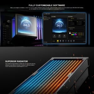 GAMDIAS CHIONE P5-360  AIO ARGB Liquid Cooler  – 3.4” IPS LCD, 360mm Radiator, ARGB PWM Fans, Rotatable Display, Upgraded Cooling System, Universal Compatibility, Hidden Cable Routing, Motherboard Sync | BLACK