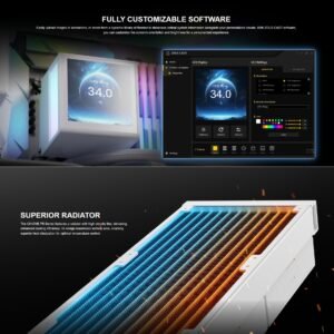 GAMDIAS CHIONE P5-360 WH AIO ARGB Liquid Cooler  – 3.4” IPS LCD, 360mm Radiator, ARGB PWM Fans, Rotatable Display, Upgraded Cooling System, Universal Compatibility, Hidden Cable Routing, Motherboard Sync | WHITE