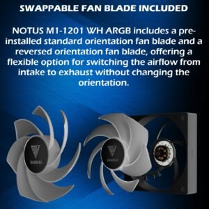 Gamdias Notus M1-1203 ARGB 3-Pack 120mm PWM Fans With 400-1600 RPM, 57.56 CFM Airflow, Hydraulic Bearing, Optional Reversible Blades Included (intake ↔ exhaust) , Low Noise 25dBA, And Motherboard ARGB Sync | BLACK