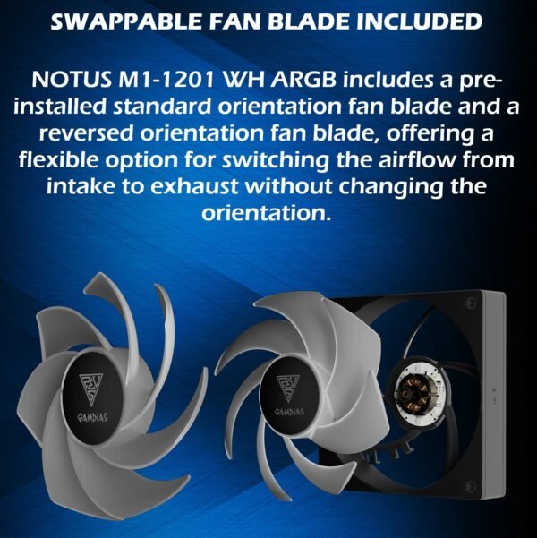Gamdias Notus M1-1203 ARGB 3-Pack 120mm PWM Fans With 400-1600 RPM, 57.56 CFM Airflow, Hydraulic Bearing, Optional Reversible Blades Included (intake ↔ exhaust) , Low Noise 25dBA, And Motherboard ARGB Sync | BLACK