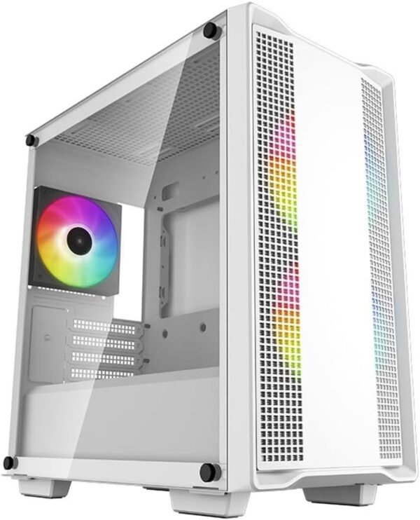 DeepCool CC360 ARGB WH Mid-Tower ATX Gaming PC Case, 3X Pre-Installed 120mm LED Fans, Tempered Glass Side Panel, White