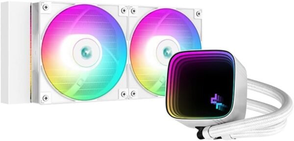 2025/12/1000379412.jpg DeepCool LS520 SE Liquid Cooler 240mm 4th Gen Dual-Chamber Pump 3100RPM 280w TDP AIO CPU Cooler with ARGB Fans – WHITE