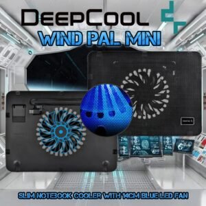 DEEPCOOL Wind PAL Mini Notebook Cooling Pad | 140mm Blue LED Fan, Metal Mesh Panel, Compatible with 39.62 cm (15.6″) notebooks and Below – 340X250X25mm
