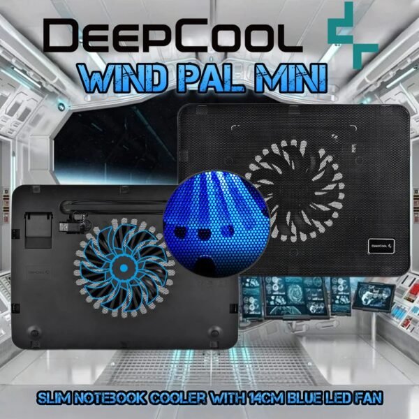 DEEPCOOL Wind PAL Mini Notebook Cooling Pad | 140mm Blue LED Fan, Metal Mesh Panel, Compatible with 39.62 cm (15.6″) notebooks and Below – 340X250X25mm
