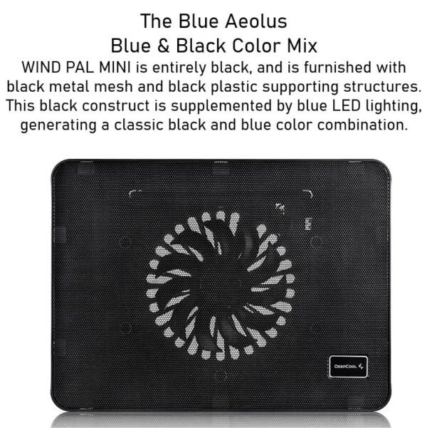 DEEPCOOL Wind PAL Mini Notebook Cooling Pad | 140mm Blue LED Fan, Metal Mesh Panel, Compatible with 39.62 cm (15.6″) notebooks and Below – 340X250X25mm