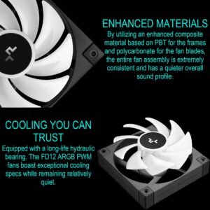 DeepCool FD12 ARGB 120mm Fan 3-Pack with Daisy Chain 8-Pin Cable, PWM Control, 63.6 CFM Airflow, Gen 2 Addressable RGB, Quiet Hydraulic Bearings | BLACK