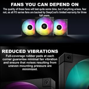 DeepCool FD12 ARGB 120mm Fan 3-Pack with Daisy Chain 8-Pin Cable, PWM Control, 63.6 CFM Airflow, Gen 2 Addressable RGB, Quiet Hydraulic Bearings | BLACK