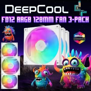 DeepCool FD12 ARGB 120mm Fan 3-Pack with Daisy Chain 8-Pin Cable, PWM Control, 63.6 CFM Airflow, Gen 2 Addressable RGB, Quiet Hydraulic Bearings | WHITE