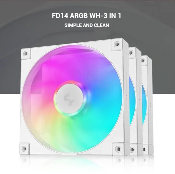 DeepCool FD12 ARGB 120mm Fan 3-Pack with Daisy Chain 8-Pin Cable, PWM Control, 63.6 CFM Airflow, Gen 2 Addressable RGB, Quiet Hydraulic Bearings | WHITE