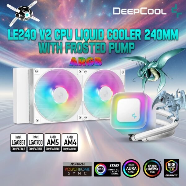 DeepCool LE240 WH V2 CPU Liquid Cooler 240mm Radiator With Frosted Pump 2x ARGB Fans Anti-Leak Tech PWM Control Intel LGA1851/1700/1200 AMD AM5/AM4 | WHITE