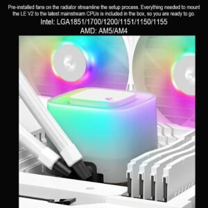 DeepCool LE240 WH V2 CPU Liquid Cooler 240mm Radiator With Frosted Pump 2x ARGB Fans Anti-Leak Tech PWM Control Intel LGA1851/1700/1200 AMD AM5/AM4 | WHITE