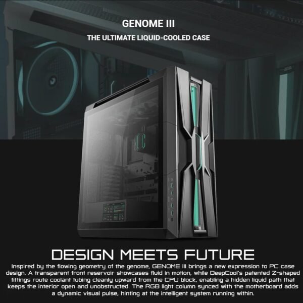 DeepCool GENOME III Full-Tower PC Case With Integrated 420mm AIO Liquid Cooling, 5.5-Inch LCD Screen, E-ATX Support, Anti-Leak Reservoir & Premium RGB Design