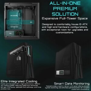DeepCool GENOME III Full-Tower PC Case With Integrated 420mm AIO Liquid Cooling, 5.5-Inch LCD Screen, E-ATX Support, Anti-Leak Reservoir & Premium RGB Design
