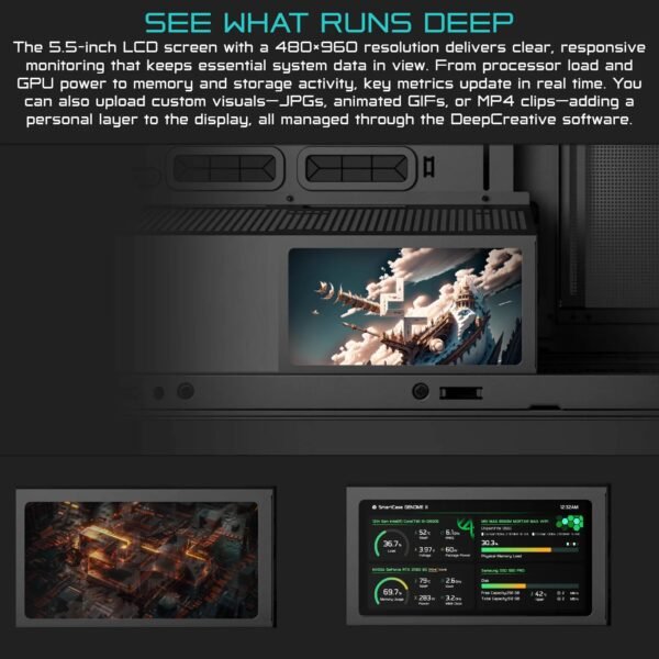 DeepCool GENOME III Full-Tower PC Case With Integrated 420mm AIO Liquid Cooling, 5.5-Inch LCD Screen, E-ATX Support, Anti-Leak Reservoir & Premium RGB Design