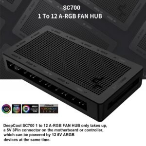 DeepCool SC700 ARGB Hub, 12 Ports x 3Pin Addressable RGB, Magnetic Mounting, ARGB-3Pin Port, 6A Max Power Safety Currant, 5V DC Voltage, SATA Power Connector, Black