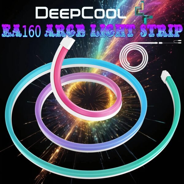 DeepCool EA160 ARGB PC Light Strip With 96 SMD3535 LEDs, 1600mm Flexible Silicone Body, Translucent Diffuser, 3M Mounting Clips, And Motherboard Sync Support | WHITE