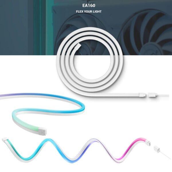 DeepCool EA160 ARGB PC Light Strip With 96 SMD3535 LEDs, 1600mm Flexible Silicone Body, Translucent Diffuser, 3M Mounting Clips, And Motherboard Sync Support | WHITE