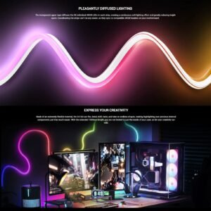 DeepCool EA160 ARGB PC Light Strip With 96 SMD3535 LEDs, 1600mm Flexible Silicone Body, Translucent Diffuser, 3M Mounting Clips, And Motherboard Sync Support | WHITE