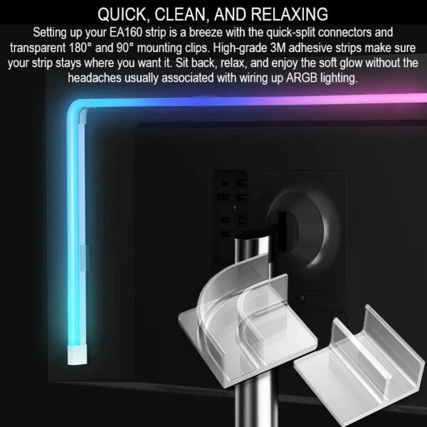 DeepCool EA160 ARGB PC Light Strip With 96 SMD3535 LEDs, 1600mm Flexible Silicone Body, Translucent Diffuser, 3M Mounting Clips, And Motherboard Sync Support | WHITE