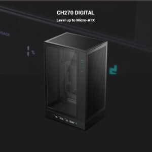 DeepCool CH270 DIGITAL Micro-ATX Gaming Case – Tempered Glass Side Panel, Digital Display Base, High Airflow Mesh, 413mm GPU Support, USB 3.0 & Gen2 Type-C | BLACK