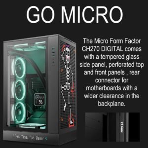 DeepCool CH270 DIGITAL Micro-ATX Gaming Case – Tempered Glass Side Panel, Digital Display Base, High Airflow Mesh, 413mm GPU Support, USB 3.0 & Gen2 Type-C | BLACK