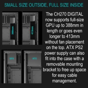 DeepCool CH270 DIGITAL Micro-ATX Gaming Case – Tempered Glass Side Panel, Digital Display Base, High Airflow Mesh, 413mm GPU Support, USB 3.0 & Gen2 Type-C | BLACK