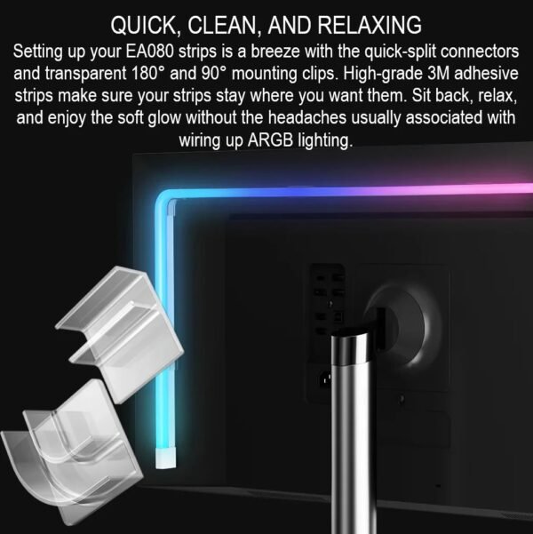 2025/12/1000380402.jpg DeepCool EA080 ARGB Light Strip Kit With 2×400mm Flexible SMD3535 LED Strips, 30×2 LEDs, Diffused Silicone Design, Sync Support, Mounting Clips, And 3M Adhesive | WHITE