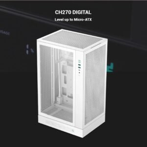 2025/12/1000381184.jpg DeepCool CH270 DIGITAL WH Micro-ATX Gaming Case – Tempered Glass Side Panel, Digital Display Base, High Airflow Mesh, 413mm GPU Support, USB 3.0 & Gen2 Type-C | WHITE
