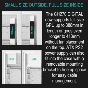 2025/12/1000381186.jpg DeepCool CH270 DIGITAL WH Micro-ATX Gaming Case – Tempered Glass Side Panel, Digital Display Base, High Airflow Mesh, 413mm GPU Support, USB 3.0 & Gen2 Type-C | WHITE