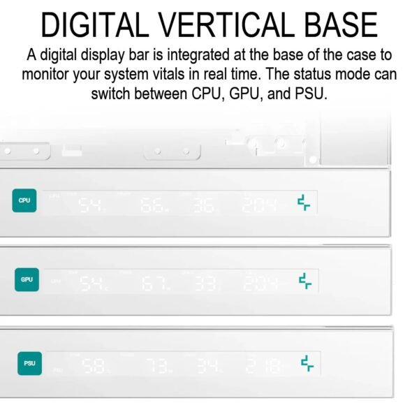2025/12/1000381188.jpg DeepCool CH270 DIGITAL WH Micro-ATX Gaming Case – Tempered Glass Side Panel, Digital Display Base, High Airflow Mesh, 413mm GPU Support, USB 3.0 & Gen2 Type-C | WHITE