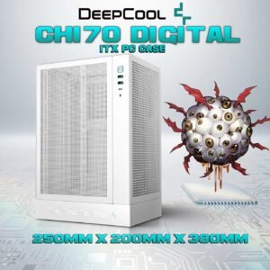 DeepCool CH170 DIGITAL WH ITX Case – High Airflow Mesh Panels, Digital Display Base, ATX/SFX PSU Support, 305mm GPU Clearance, Tempered Glass, USB 3.0 & Gen2 Type-C | WHITE