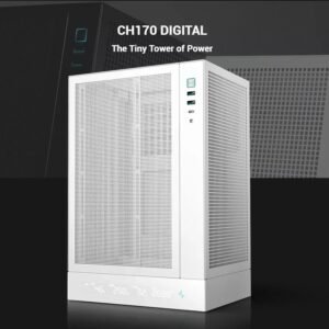 DeepCool CH170 DIGITAL WH ITX Case – High Airflow Mesh Panels, Digital Display Base, ATX/SFX PSU Support, 305mm GPU Clearance, Tempered Glass, USB 3.0 & Gen2 Type-C | WHITE