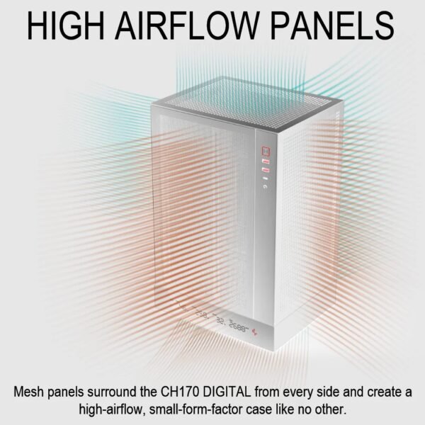 DeepCool CH170 DIGITAL WH ITX Case – High Airflow Mesh Panels, Digital Display Base, ATX/SFX PSU Support, 305mm GPU Clearance, Tempered Glass, USB 3.0 & Gen2 Type-C | WHITE