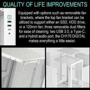DeepCool CH170 DIGITAL WH ITX Case – High Airflow Mesh Panels, Digital Display Base, ATX/SFX PSU Support, 305mm GPU Clearance, Tempered Glass, USB 3.0 & Gen2 Type-C | WHITE